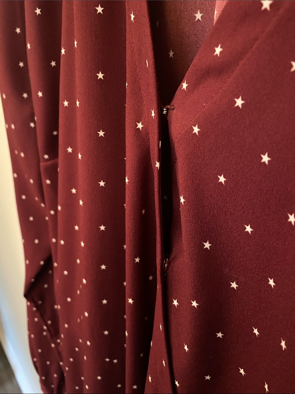 LOFT Burgundy Wrap Dress with White Polka Dots - Picture 6 of 6